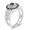 1.59CT WHITE & BLACK DIAMOND 14KT WHITE GOLD FLOWER ENGAGEMENT FRIENDSHIP RING