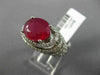 ESTATE LARGE 6.03CT DIAMOND & AAA OVAL RUBY 14KT WHITE GOLD HALO CURVED FUN RING