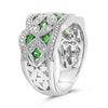 WIDE 1.07CT DIAMOND & AAA TSAVORITE 14KT WHITE GOLD FLOWER BUTTERFLY LOVE RING