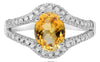 ESTATE 2.64CT DIAMOND & AAA CITRINE 14KT WHITE GOLD V SHAPE FRIENDSHIP LOVE RING