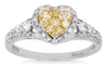 .81CT WHITE & FANCY YELLOW DIAMOND 14K 2 TONE GOLD 3D HEART SHAPE HALO LOVE RING