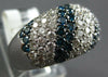 ESTATE WIDE 3.49CT WHITE & BLUE DIAMOND 18KT WHITE GOLD MULTI ROW DOME FUN RING