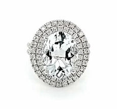 LARGE 7.12CT DIAMOND & AAA AQUAMARINE 18KT WHITE GOLD OVAL HALO ENGAGEMENT RING