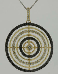 .82CT WHITE & BLACK DIAMOND 14KT BLACK & YELLOW GOLD 3D MULTI CIRCULAR PENDANT