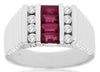1.19CT DIAMOND & AAA RUBY 14K WHITE GOLD EMERALD CUT & ROUND MULTI ROW MENS RING