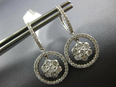 1.90CT DIAMOND 14KT WHITE GOLD 3D CLUSTER FLOWER CIRCLE OF LIFE HANGING EARRINGS