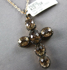 7.87CT BLACK DIAMOND & AAA SMOKY TOPAZ 14KT ROSE GOLD 3D FILIGREE CROSS PENDANT