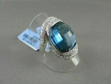 ESTATE WIDE 27MM 18KT WHITE 6.05CT AAA BLUE TOPAZ, DIAMONDS GOLD RING
