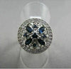 ANTIQUE  WIDE 1.15CT DIAMOND & AAA BLUE SAPPHIRE 14KT WHITE GOLD 3D FLOWER RING