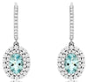 2.2CT DIAMOND & AQUAMARINE 14KT WHITE GOLD OVAL & ROUND FLOWER HANGING EARRINGS