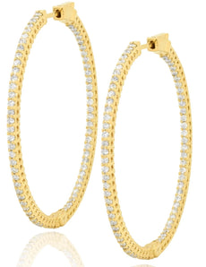 LARGE 1.5CT DIAMOND 18KT YELLOW GOLD 3D ROUND SHARED PRONG HOOP HANGING EARRINGS