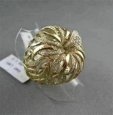 ANTIQUE WIDE  1.60CT DIAMOND 18KT YELLOW GOLD 3D OPEN FILIGREE FLOWER LEAF RING