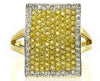 LARGE 1CT WHITE & FANCY YELLOW DIAMOND 18K 2 TONE GOLD PAVE RECTANGULAR FUN RING