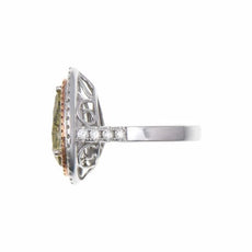 EXTRA LARGE 5.82CT WHITE PINK & GREEN DIAMOND 18KT GOLD 3D PEAR SHAPE HALO RING