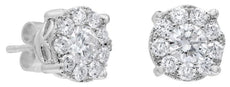 ESTATE .48CT DIAMOND 14KT WHITE GOLD 3D ROUND CLASSIC HALO FLOWER STUD EARRINGS