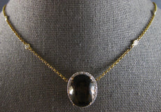 8.82CT DIAMOND & AAA SMOKY TOPAZ 14KT YELLOW GOLD 3D OVAL & ROUND LOVE NECKLACE