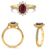 1.12CT DIAMOND & AAA RUBY 18K YELLOW GOLD OVAL & ROUND FLOWER SEMI ETERNITY RING