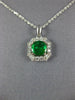 ESTATE 1.11CT DIAMOND & AAA EMERALD 18KT WHITE GOLD 3D ROUND & BAGUETTE PENDANT