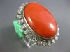 ANTIQUE EXTRA LARGE 1.0CT OLD MINE DIAMOND & AAA CORAL 14KT WHITE GOLD FUN RING