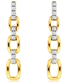 .20CT DIAMOND 14KT YELLOW GOLD ROUND GRADUATING SQUARE LINK FUN HANGING EARRINGS
