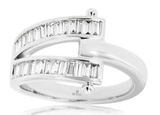 WIDE .48CT DIAMOND 14KT WHITE GOLD 3D BAGUETTE 2 ROW V SHAPE LOVE KNOT FUN RING