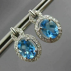 ESTATE 2.96CT DIAMOND & AAA BLUE TOPAZ 14K WHITE GOLD OVAL HANGING STUD EARRINGS