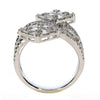 LARGE 1.56CT DIAMOND 18K WHITE GOLD ROUND & BAGUETTE CLUSTER MULTI WAVE FUN RING