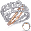 LARGE .94CT DIAMOND 14KT WHITE & ROSE GOLD MULTI ROW LINK CRISS CROSS LOVE RING