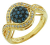 .50CT WHITE & BLUE DIAMOND 14KT BLACK & YELLOW GOLD CLUSTER FLOWER INFINITY RING