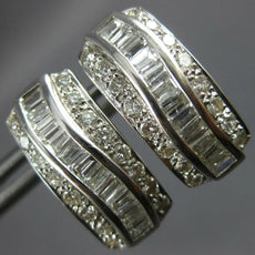 ESTATE WIDE 1CT DIAMOND 18KT WHITE GOLD ROUND & BAGUETTE SWIRL CLIP ON EARRINGS