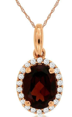 1.54CT DIAMOND & AAA GARNET 14KT ROSE GOLD CLASSIC OVAL & ROUND FLOATING PENDANT