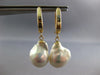 LARGE AAA SOUTH SEA PEARL 14KT YELLOW GOLD 3D CLASSIC LEVERBACK HANGING EARRINGS