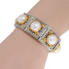 LARGE AAA PEARL 18K YELLOW GOLD & 925 SILVER 3D HANDCRAFTED CUFF BANGLE BRACELET