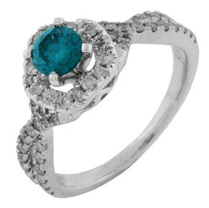 1.0CT WHITE & BLUE DIAMOND 14KT WHITE GOLD 3D ROUND HALO FRIENDSHIP PROMISE RING