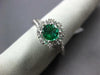 .96CT DIAMOND & AAA COLUMBIAN EMERALD 14K WHITE GOLD FLOWER HALO ENGAGEMENT RING