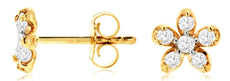 ESTATE .25CT DIAMOND 14KT YELLOW GOLD 3D SIX STONE FLOWER CLASSIC STUD EARRINGS
