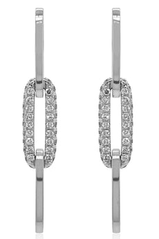 1.40CT DIAMOND 18KT WHITE GOLD OPEN OVAL 3 LINK CRISS CROSS FUN HANGING EARRINGS
