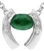 .49CT DIAMOND & AAA EMERALD 14KT WHITE GOLD OVAL & ROUND SOLITAIRE LUCKY PENDANT