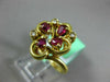 ESTATE LARGE .46CT DIAMOND & AAA RUBY 18K YELLOW GOLD 3D FLOWER ANNIVERSARY RING