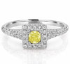 .66CT WHITE & FANCY YELLOW DIAMOND 18KT WHITE GOLD CUSHION FRIENDSHIP LOVE RING