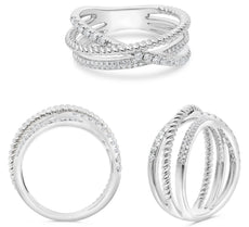 .33CT DIAMOND 14KT WHITE GOLD ROUND MULTI ROW CRISS CROSS INFINITY ROPE FUN RING