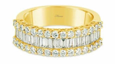 ESTATE 1.32CT DIAMOND 18KT YELLOW GOLD ROUND & BAGUETTE 3 ROW ANNIVERSARY RING