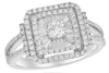 LARGE 1.01CT DIAMOND 18K WHITE GOLD ROUND & BAGUETTE DOUBLE HALO ENGAGEMENT RING
