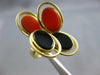 ESTATE LARGE AAA CORAL & ONYX 18KT YELLOW GOLD 3D CLASSIC OVAL FLOWER RING