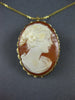 ANTIQUE 14KT YELLOW GOLD 3D LADY CAMEO OVAL FLOATING PENDANT BROOCH #27293