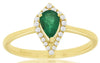 0.48CT DIAMOND & AAA EMERALD 14KT YELLOW GOLD PEAR SHAPE & ROUND TEAR DROP RING
