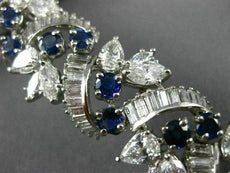 ANTIQUE 28.30CT DIAMOND & AAA SAPPHIRE PLATINUM 3D FLOWER OPEN FILIGREE BRACELET
