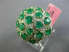 ESTATE LARGE 4.87CT DIAMOND & AAA EMERALD 18KT 2 TONE GOLD FLOWER CLUSTER RING