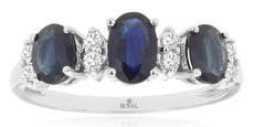 1.55CT DIAMOND & AAA SAPPHIRE 14KT WHITE GOLD 3D OVAL & ROUND 3 STONE LOVE RING