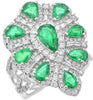 LARGE 4.49CT DIAMOND & AAA EMERALD 18KT WHITE GOLD 3D MULTI SHAPE COCKTAIL RING
